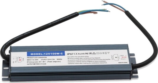 100W / 12V DC strømforsyning 8.3A IP67 vanntett