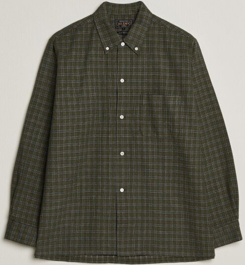 BEAMS PLUS Dobby Plaid Button Down Shirt Dark Green