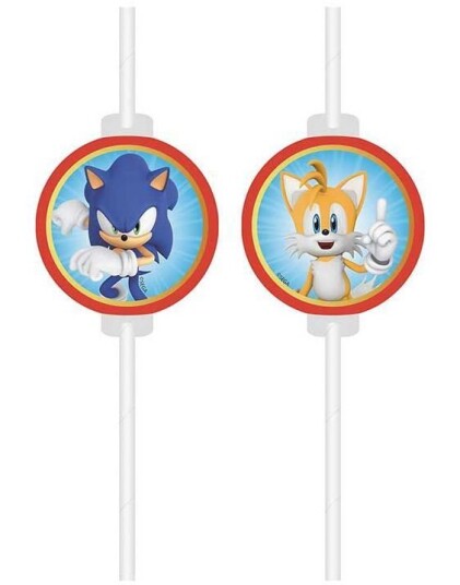 4 stk Papirsugerør med Pappmotiv Sonic the Hedgehog
