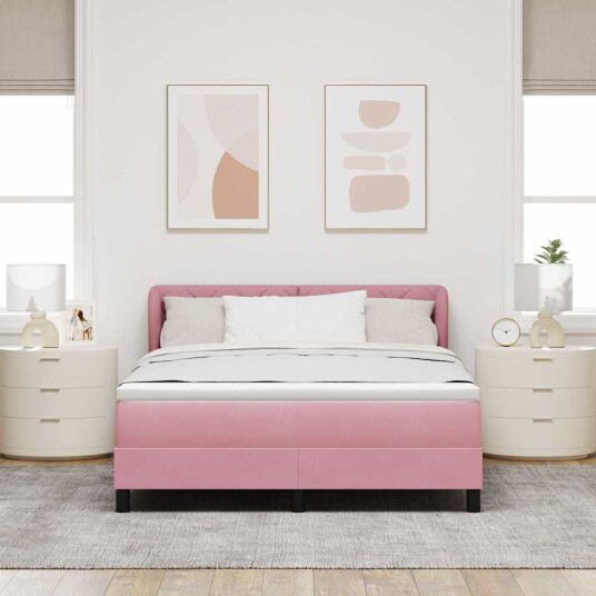 Box Spring Seng med Madrass Rosa 140x190 cm Fløyel