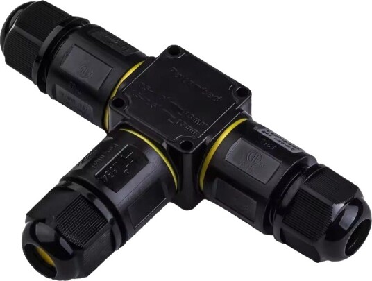 Sort T-koblingsboks, 3-leder - IP68 vanntett, for skjøting av ledninger, Ø6-11mm kabel
