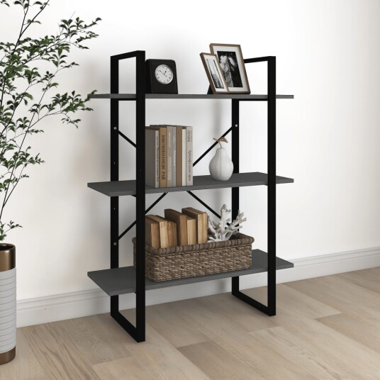 vidaXL Bokhylle 3 niv?er gr? 80x30x105 cm heltre furu vidaXL Bokhylle 3 niv?er gr? 80x30x105 cm heltre furu