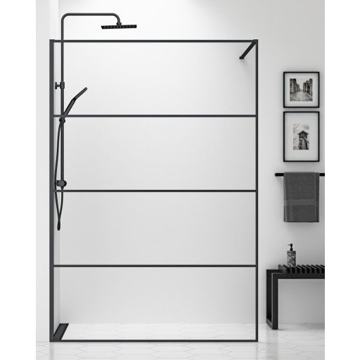 Gustavsberg Square dusjvegg 139 cm, klart glass/sort matt profil