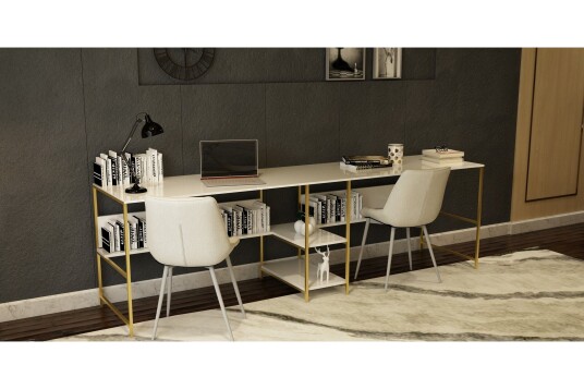 Skrivebord Namita 240 cm Gull/Hvit