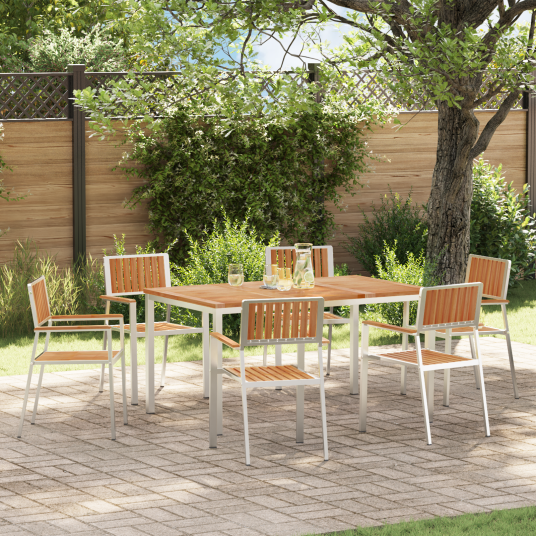  7-delt hage spisebord i solid teak tre