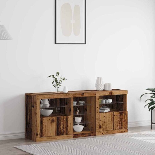 Skap med LED lys Gamle tre 162x37x67 cm Konstruksjonsmateriale