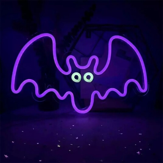Forever Light LED Neonskilt Halloween - Lilla og Hvitt Lys med Flaggermus