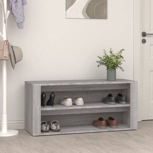 vidaXL Skohylle gr? sonoma 100x35x45 cm konstruert tre
