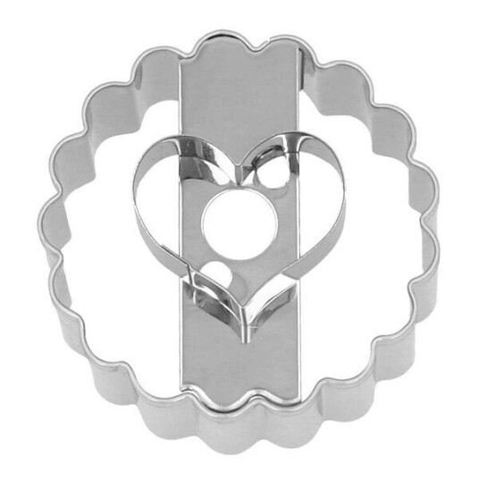 Birkmann   Cookie Cutters pepperkakeform rund med hjerteutstikker 5 cm rustfritt stål
