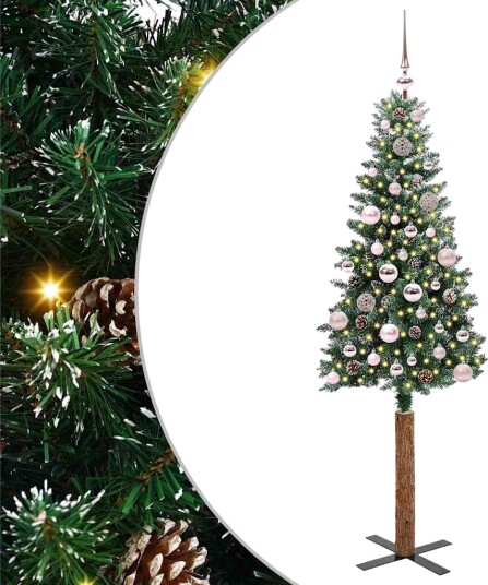  Slim juletre Grønn og hvit 150 cm PVC og Massivt Furu tre