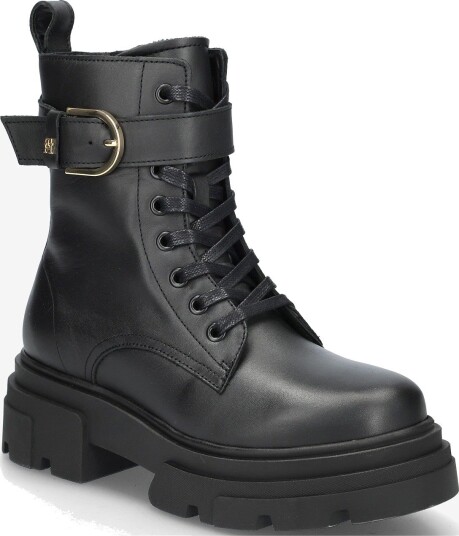 Tommy Hilfiger Leather Th Buckled Lace-Up Boot - BLACK - 42