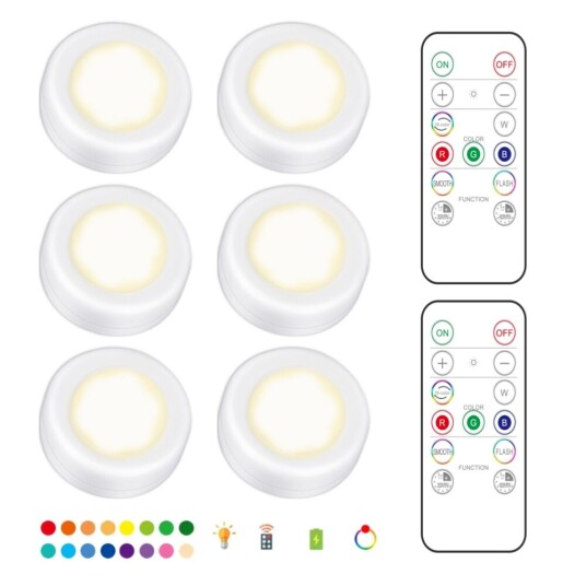 6 LED-spotlights 2 fjernkontroller RGB Design - Flerfarget