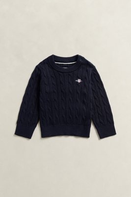 Shield Cotton Cable Neck Sweater EVENING BLUE 5 6Y Shield Cotton Cable Neck Sweater EVENING BLUE 5 6Y