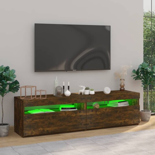 vidaXL TV-benk med LED-lys 2 stk røkt eik 75x35x40 cm