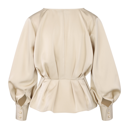 Mariella LS Blouse Bleached Sand XL Satin blouse with V-neck
