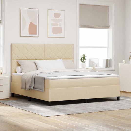 Box Spring Seng med Madrass Krem Super King Stoff