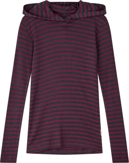 Mads Nørgaard 2X2 Cotton Stripe Tally Hoodie   SKY CAPTAIN/WINETASTING   164