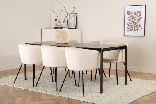 Venture Home Spisebord Pelle med 6 stk Berit Spisestol