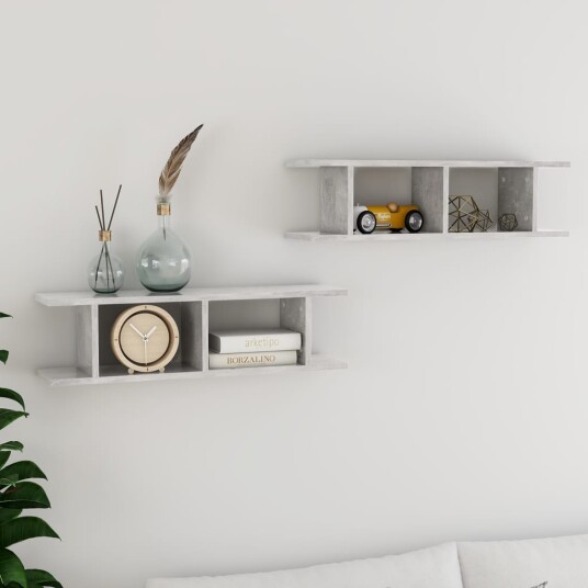 vidaXL Vegghyller 2 stk betonggr? 78x18x20 cm sponplate
