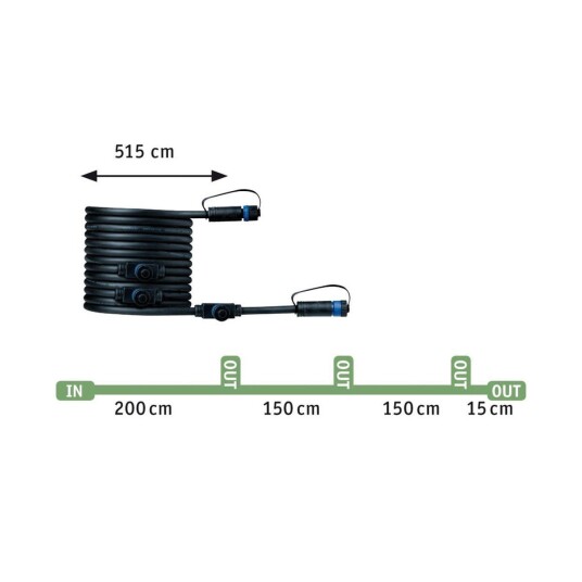 Plug & Shine 5 meter kabel med 4 utganger - Svart