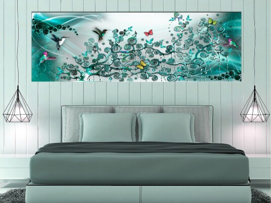 Tavle Hummingbirds Dance 1 Part Turquoise Narrow 120X40 Artgeist sp. z o. o.