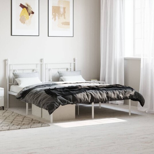 vidaXL Sengeramme i metall med sengegavl hvit 150x200 cm 8721012249233