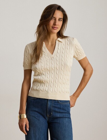 Lauren Ralph Lauren Br Rayon Pltd Ctn Sweater Pullover Cream XS
