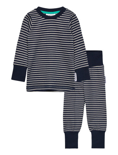 Geggamoja Two Piece Pyjamas Navy Beige Stripe - Blue - 74/80