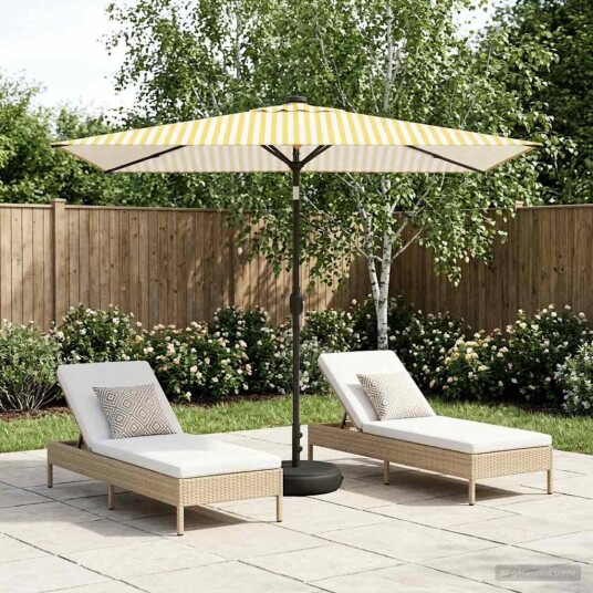 vidaXL Hageparasol med LED lamper og fot 2 x 3 m Polyester Gul og hvit