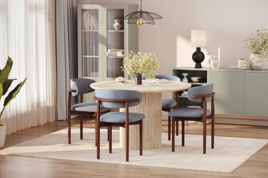 Scandinavian Choice Uppveda Rundt Spisebord 130 cm med travertin look med 4 stk Jaiveer Spisestoler Beige Scandinavian Choice Uppveda Rundt Spisebord 130 cm med travertin look med 4 stk Jaiveer Spisestoler Beige