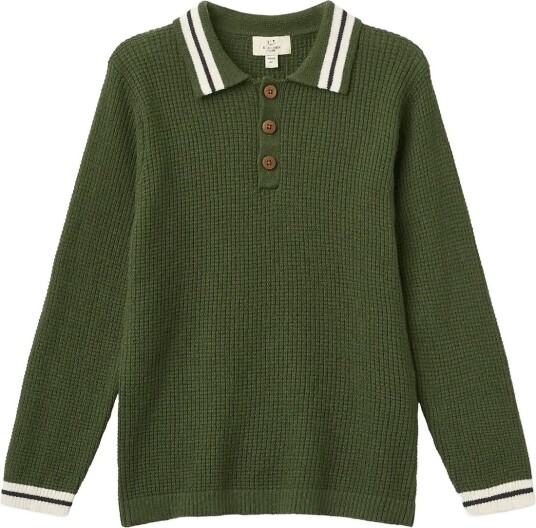 Copenhagen Colors Long Sleeved Knitted Waffle Polo DK. GREEN COMB. 104