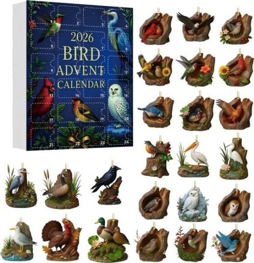 Fugle adventskalender 24 dagers nedtelling til jul med dyrepynt