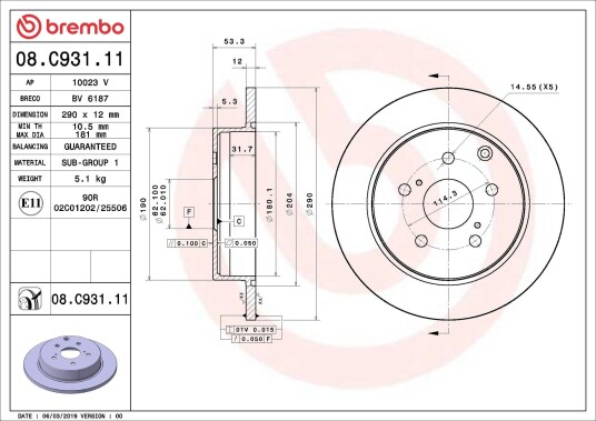 Bremseskive BREMBO 08.C931.11 Bremseskive BREMBO 08.C931.11
