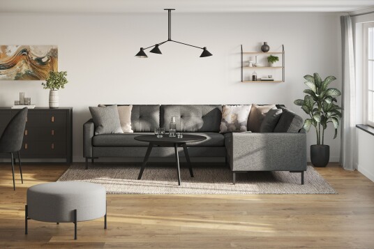Frillestad 5 seters Høyrevendt L formet Hjørnesofa i Stoff Mørk grå