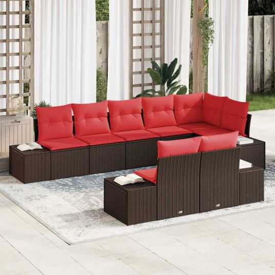 vidaXL Hagesofa Set 8 stk. Brun og rød Poly rattan