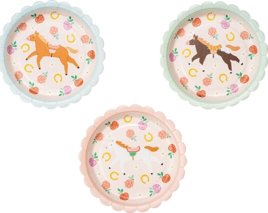 6 stk Papptallerkener med Hester 18 cm Hester og Blomster