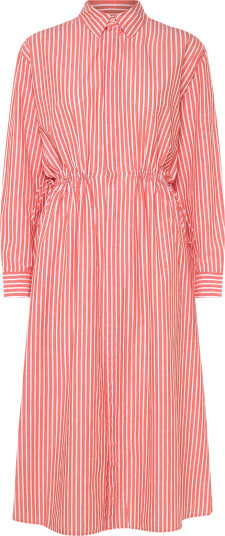 Polo Ralph Lauren Striped Cotton Linen Drawcord Shirtdress Coral 36