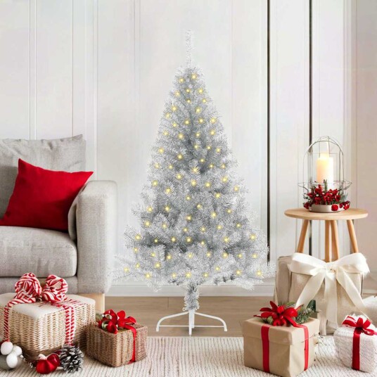 Kunstig Forhåndsopplyst Juletre med 150 LED sølv 120 cm PET
