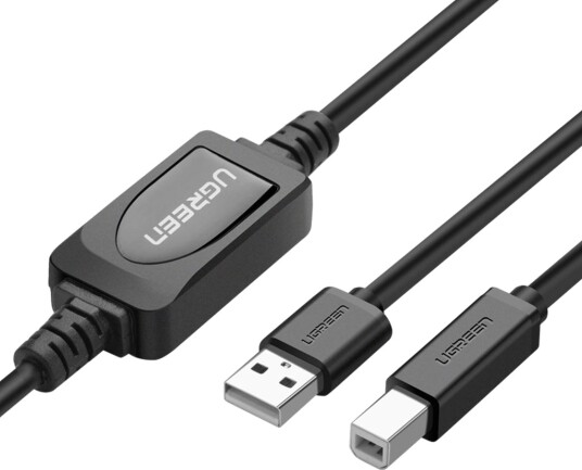 Ugreen USB-B til USB-A 2.0 skriverkabel, 15m - Svart