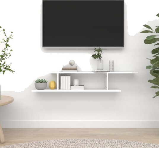 vidaXL Veggmontert TV-hylle hvit 125x18x23 cm sponplate