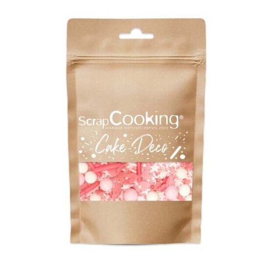 ScrapCooking   Kakestrø kuler/staver/sprinkel 70 g rosa/hvit/mørk rosa