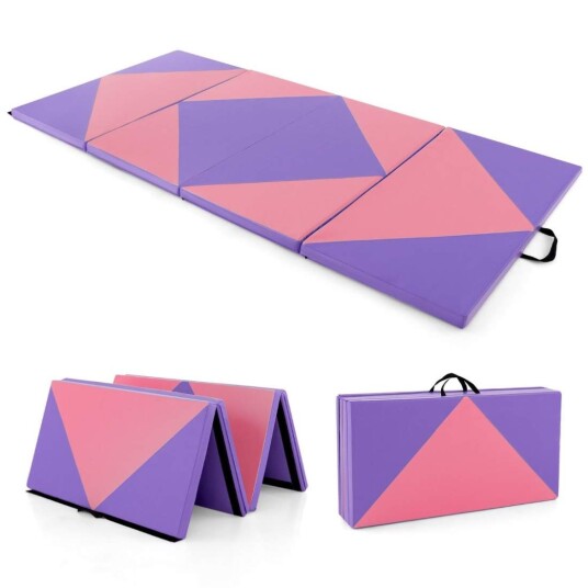 Sammenleggbar myk gulvmatte bærbar gymnastikkmatte yogamatte 240 x 117 x 5 cm lilla