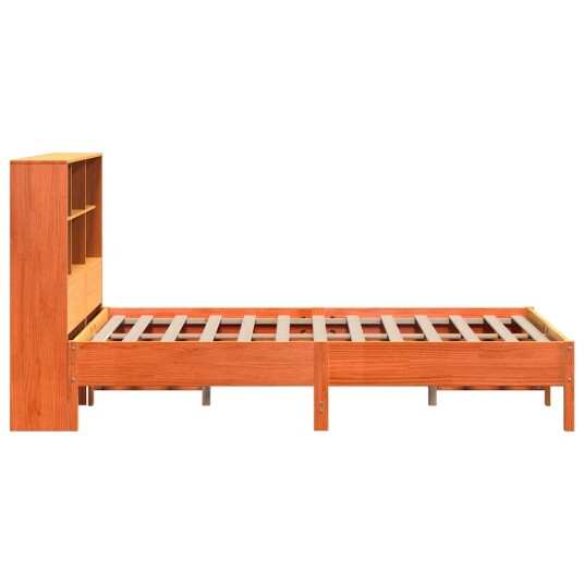 Seng med bokhylle uten madrass voksbrun 120x200 cm heltre furu 8721158616623