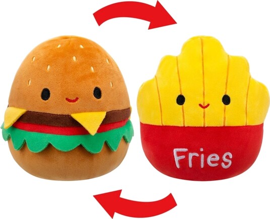 Squishmallows Flip A Mallows Kosedyr Carl Cheeseburger/Floyd Pommes Frites 13 cm 3+ år