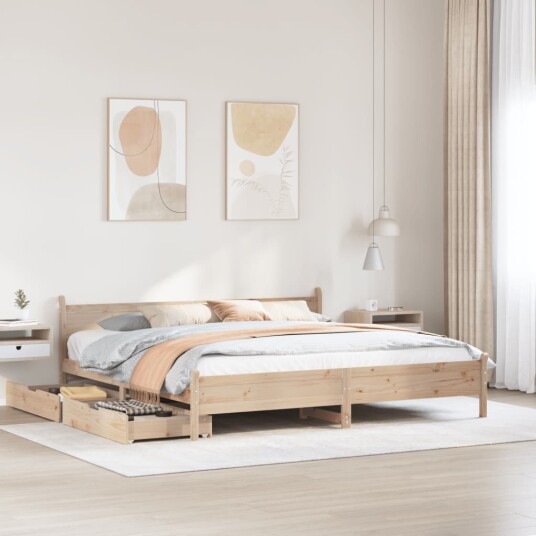 Sengeramme med madrass 200x200 cm heltre furu 8721158409331