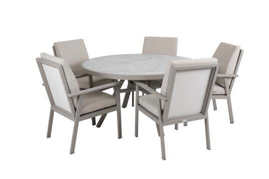 Brafab Samvaro spisegruppe Khaki med sand pute 5 lenestoler & matbord 140 cm