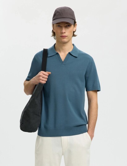 Selected Slhteller Ss Knit Polo Noos   Blue   XS
