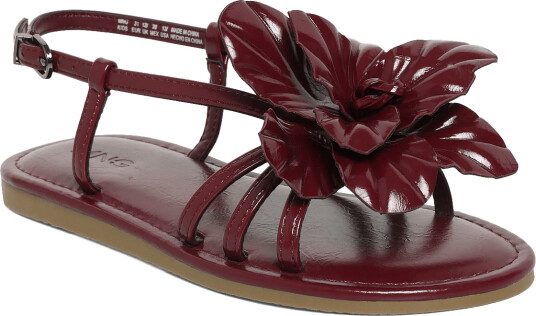 Mango Embossed Flower Sandals Burgundy 30