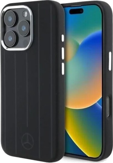 Mercedes Hardcase Silikon til iPhone 16 Pro 6,3" med MagSafe - Vertikale Tonale Striper Svart