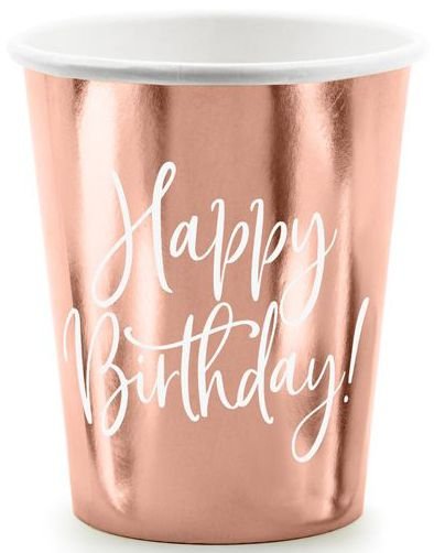 6 stk Rose Gullfarget Happy Birthday Pappkrus